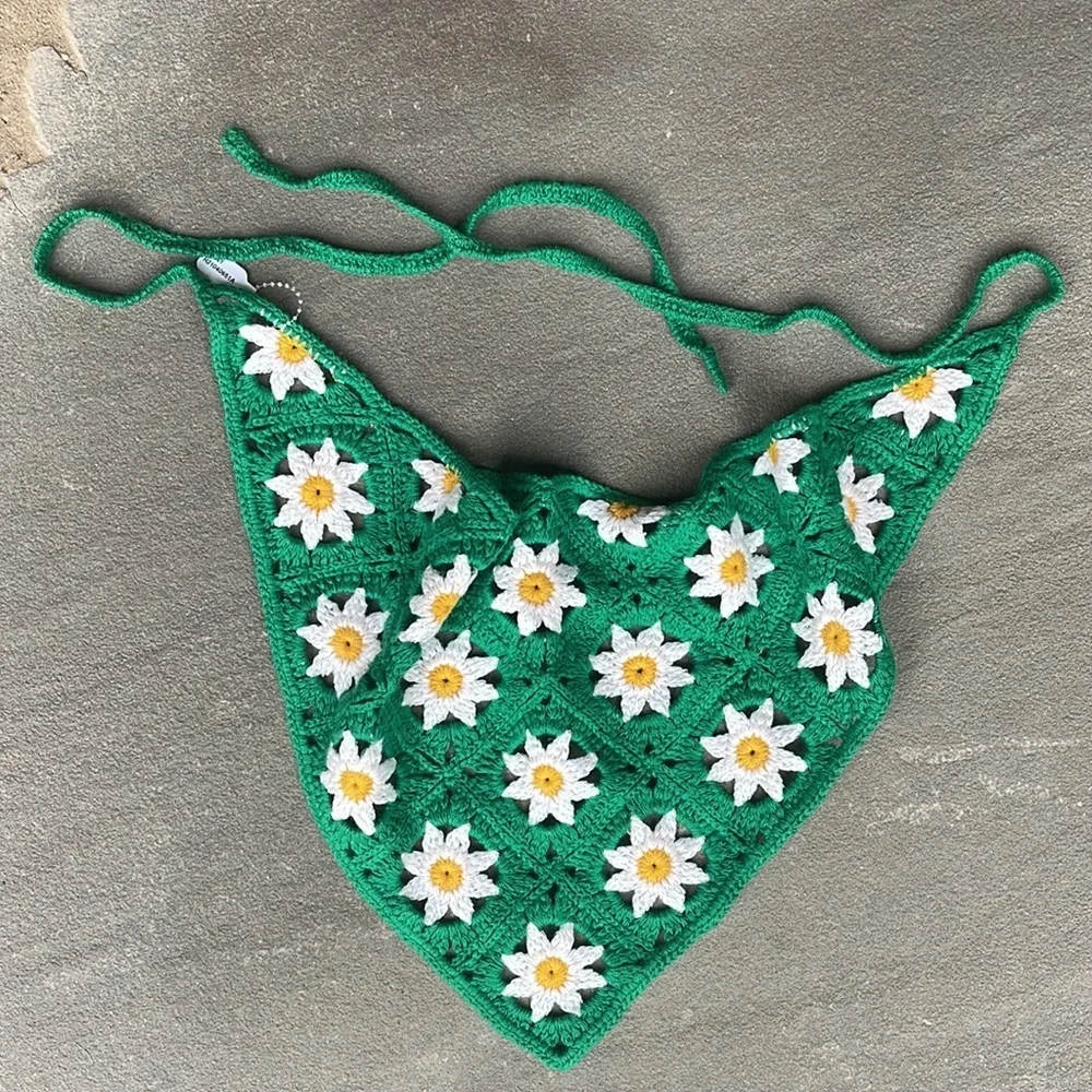 New! Anthropologie-Floral Crochet Hair Scarf